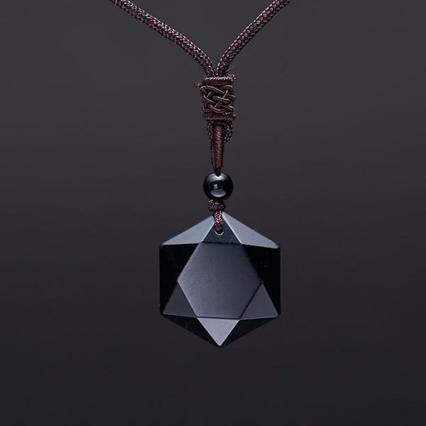 Black Obsidian Necklace Black Handmade Rope