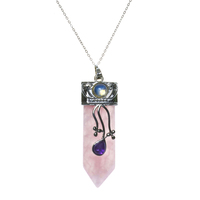 Rose Quartz Crystal Sword - Moonstone & Amethyst Encrusted - Necklace