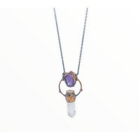 Clear Crystal Point - Amethyst Encrusted Necklace