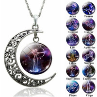Wiccan Crescent Moon - Zodiac Sign Necklace
