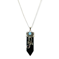 Black Obsidian Crystal Sword - Moonstone & Amethyst Encrusted - Necklace