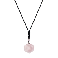 Rose Quartz Crystal - Black Rope - Necklace