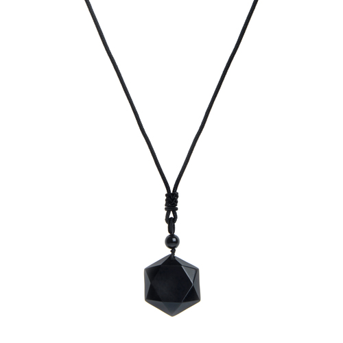 Black Obsidian Necklace - Black Handmade Rope