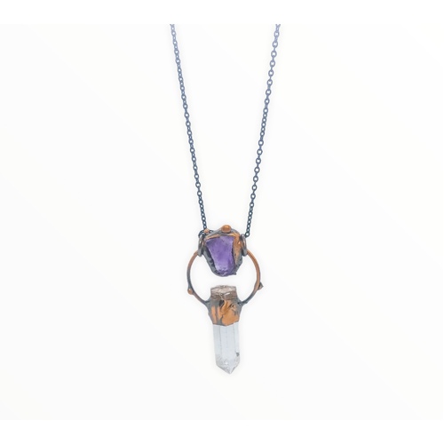 Clear Crystal Point - Amethyst Encrusted Necklace