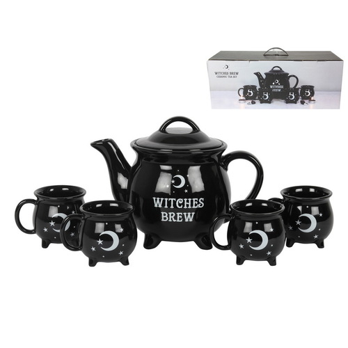Witches Brew Ceramic Tea Set- 4 MUGS + 1 TEAPOT (GIFT BOX)