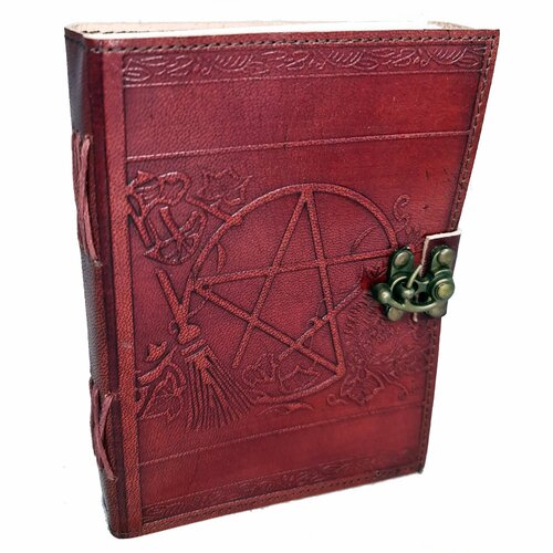 Leather Journal - Pentagram & Broom Embossed 12.7cm x 17.7cm
