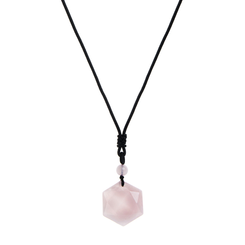 Rose Quartz Crystal - Black Rope - Necklace
